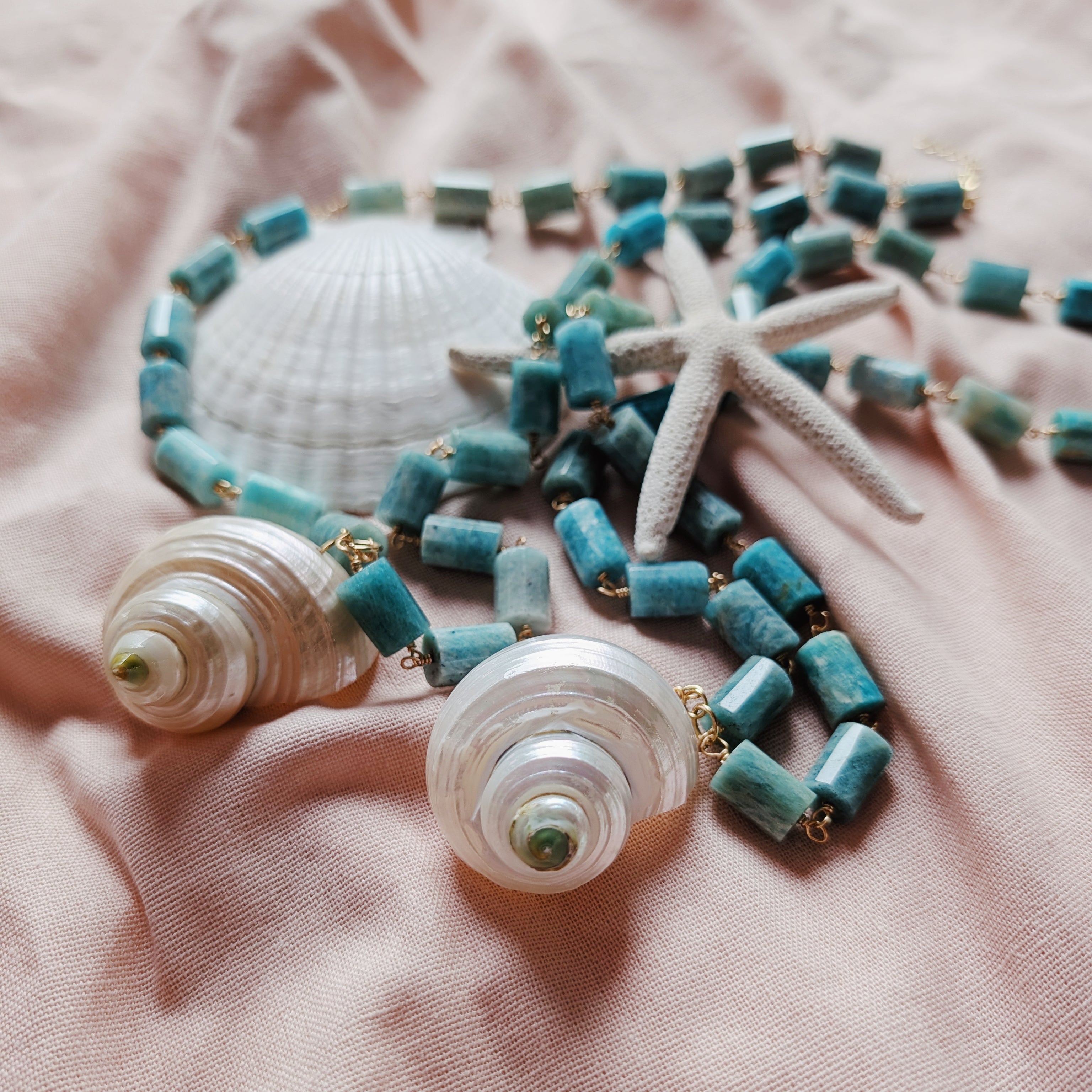 The Nerissa Necklace | Amazonite & Pearlized Shell