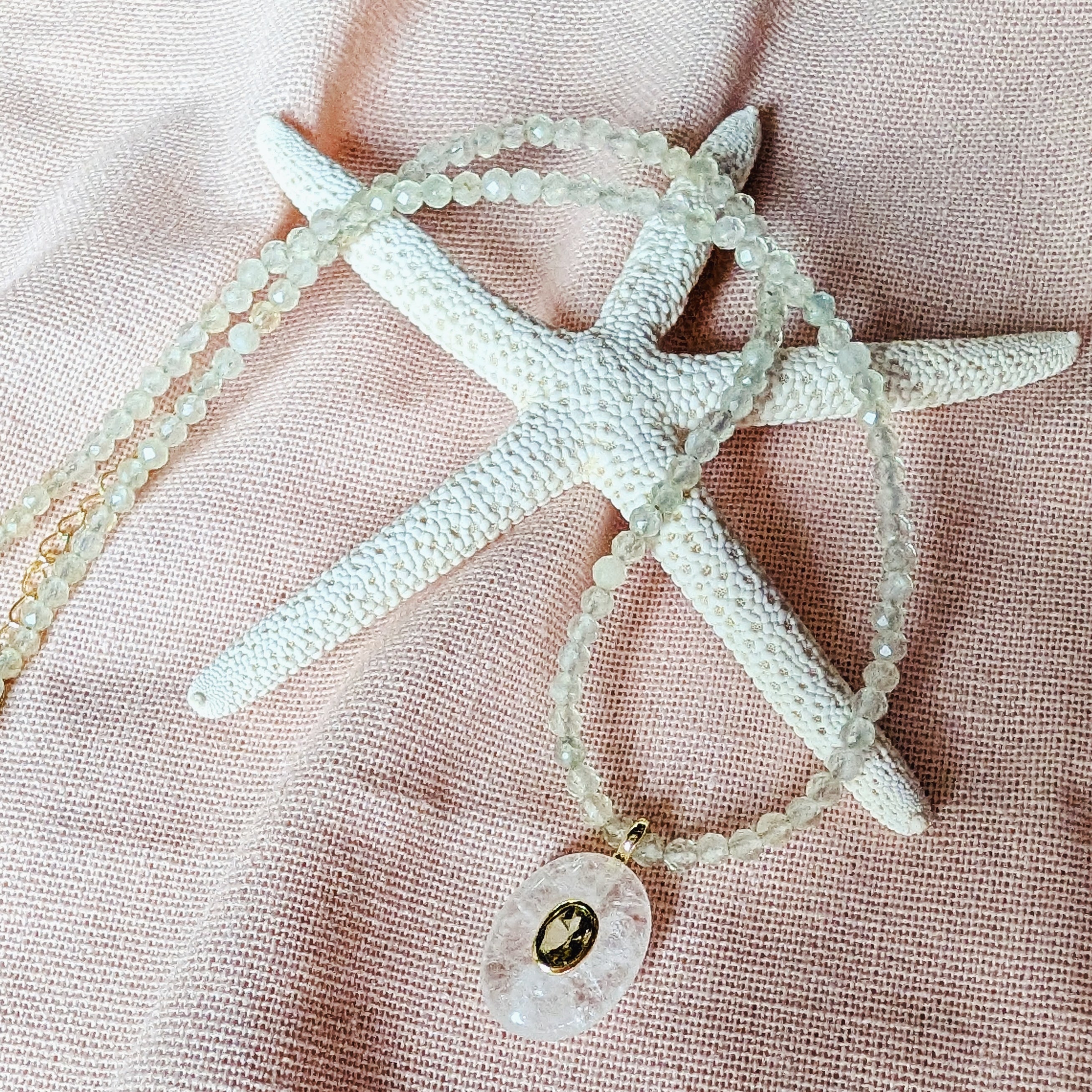 The Celine Necklace | Prehnite & Clear Quartz