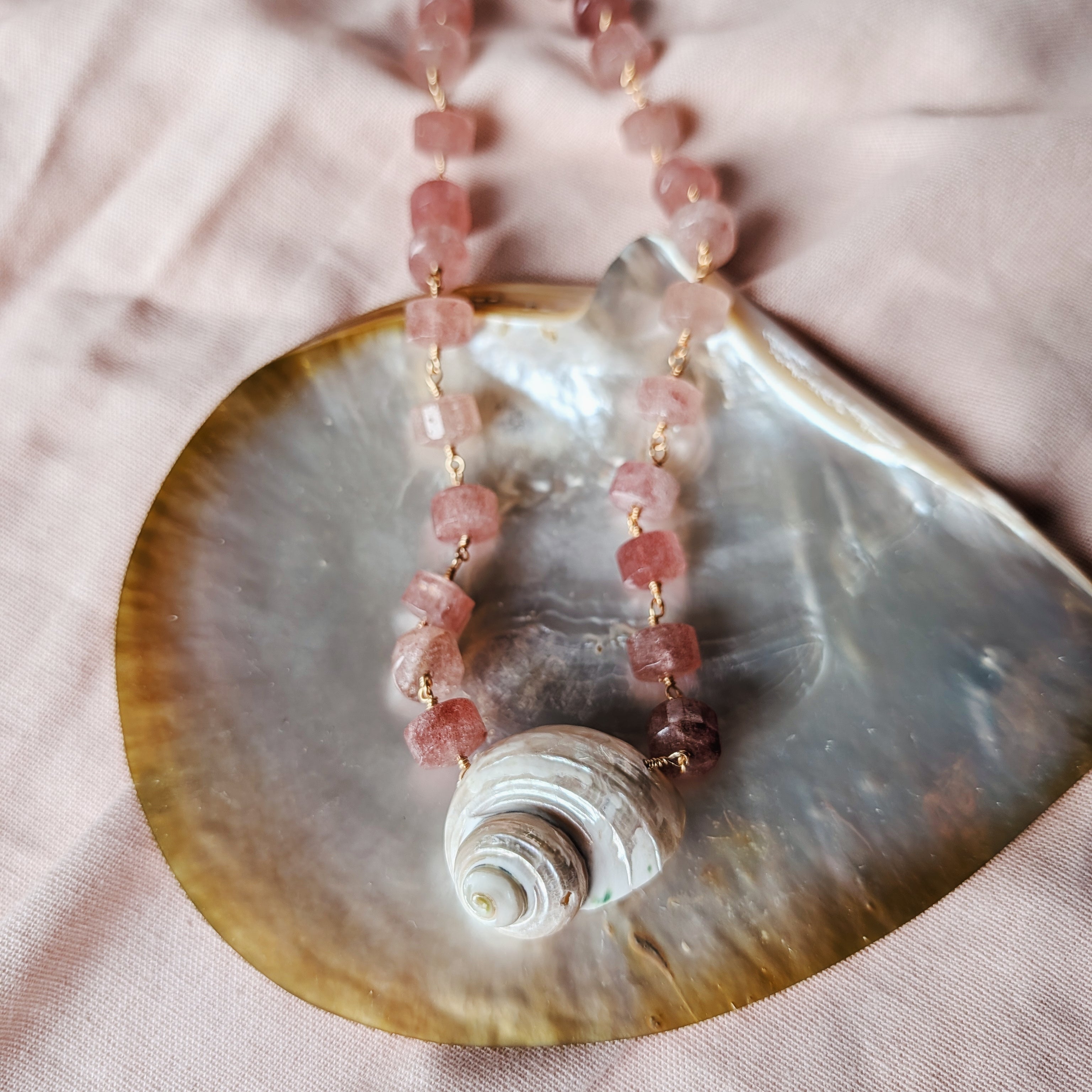 The Anouk Necklace | Strawberry Quartz + Pearlized Shell