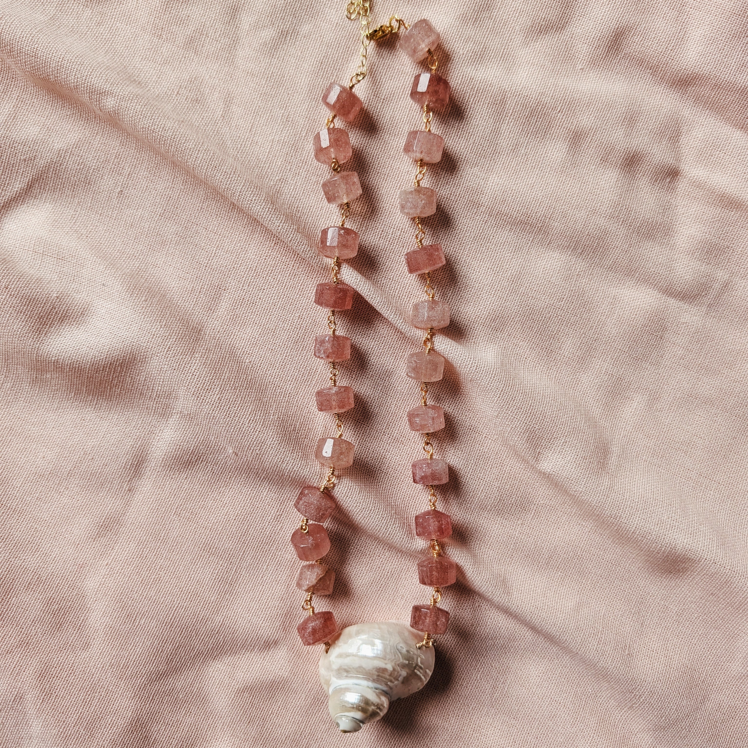 The Anouk Necklace | Strawberry Quartz + Pearlized Shell