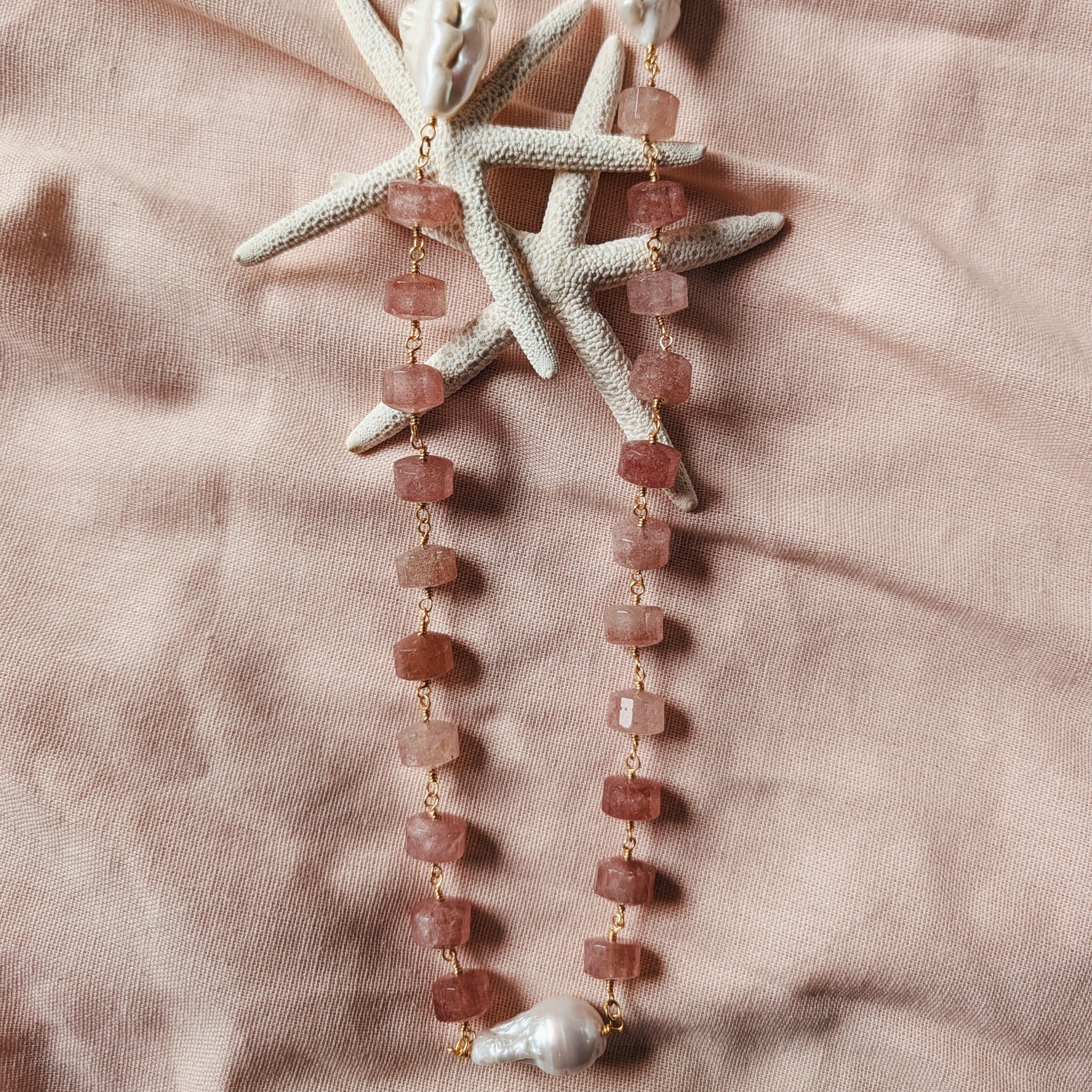 The Mireille Necklace | Strawberry Quartz & Baroque Pearl