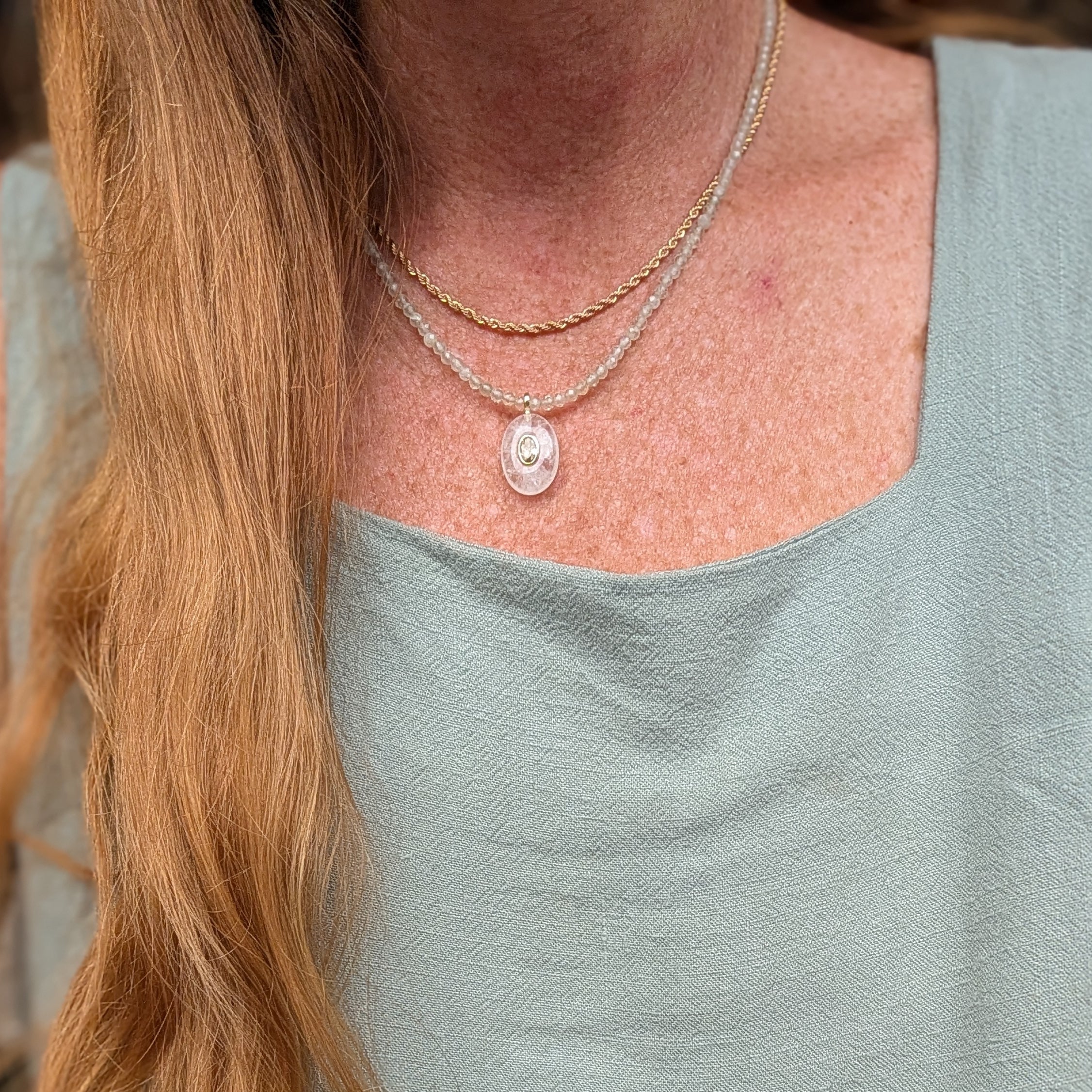 The Celine Necklace | Prehnite & Clear Quartz