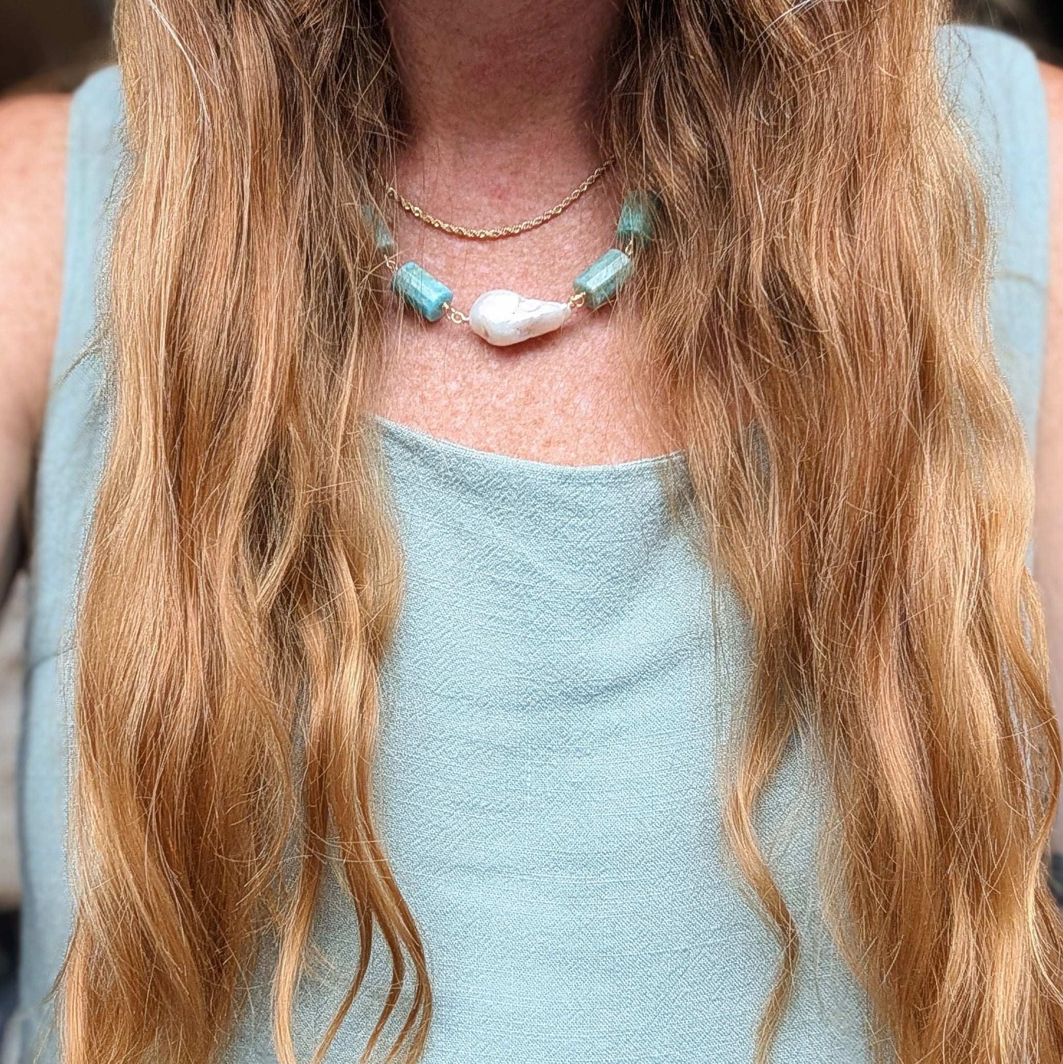 The Monrowe Necklace | Amazonite & Baroque Pearl