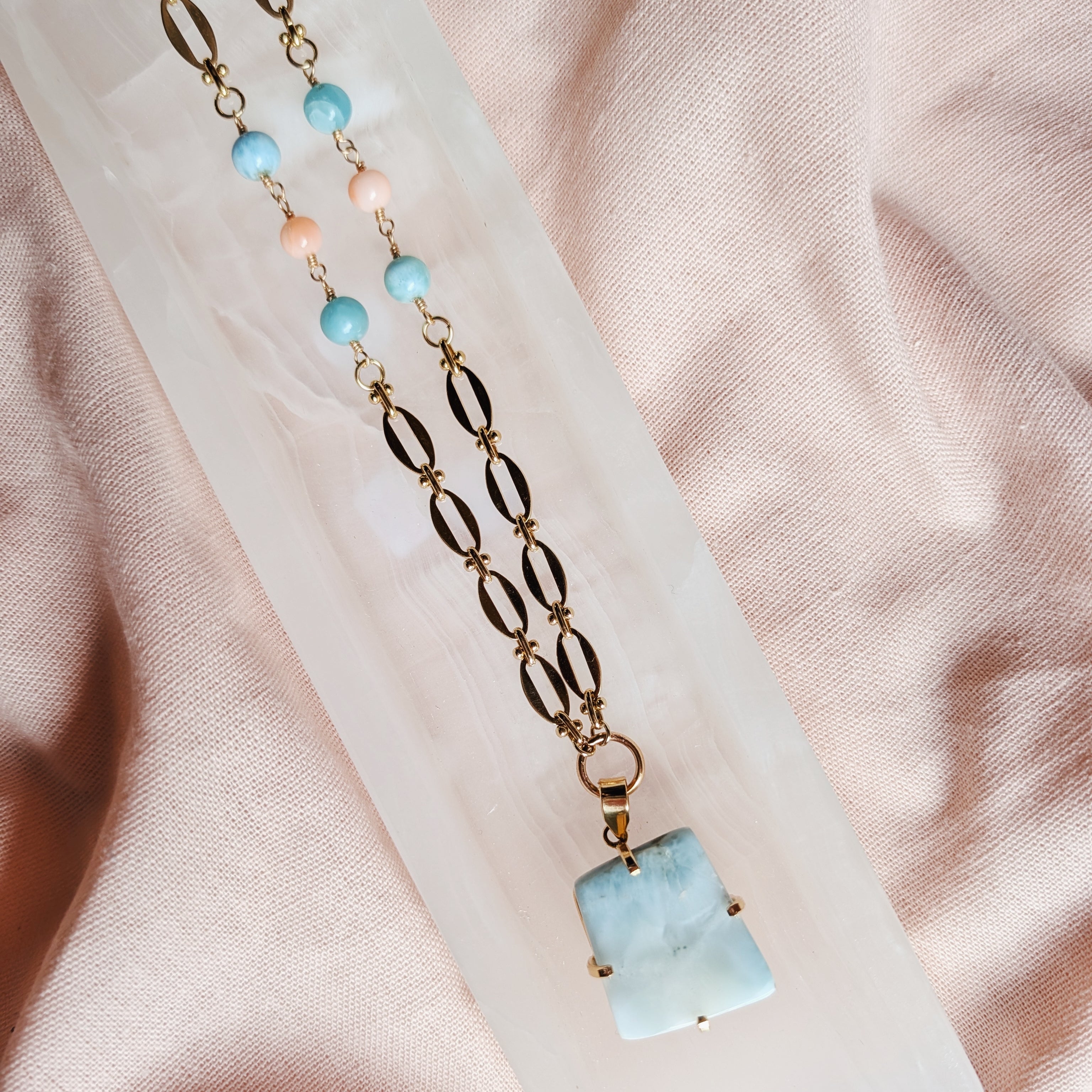 The Brigitte Necklace | Larimar & Pink Coral