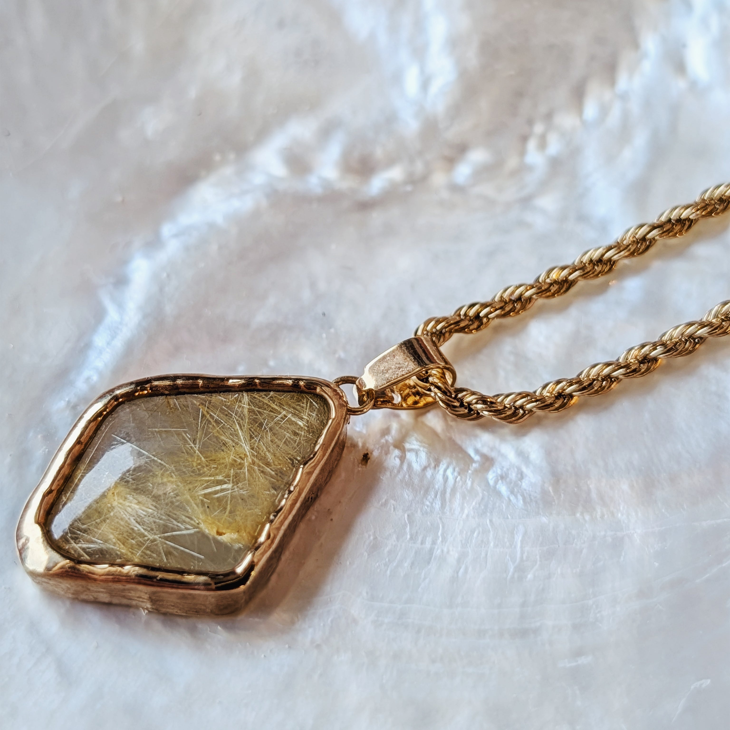 The Margaux Necklace | Larimar + Golden Rutile