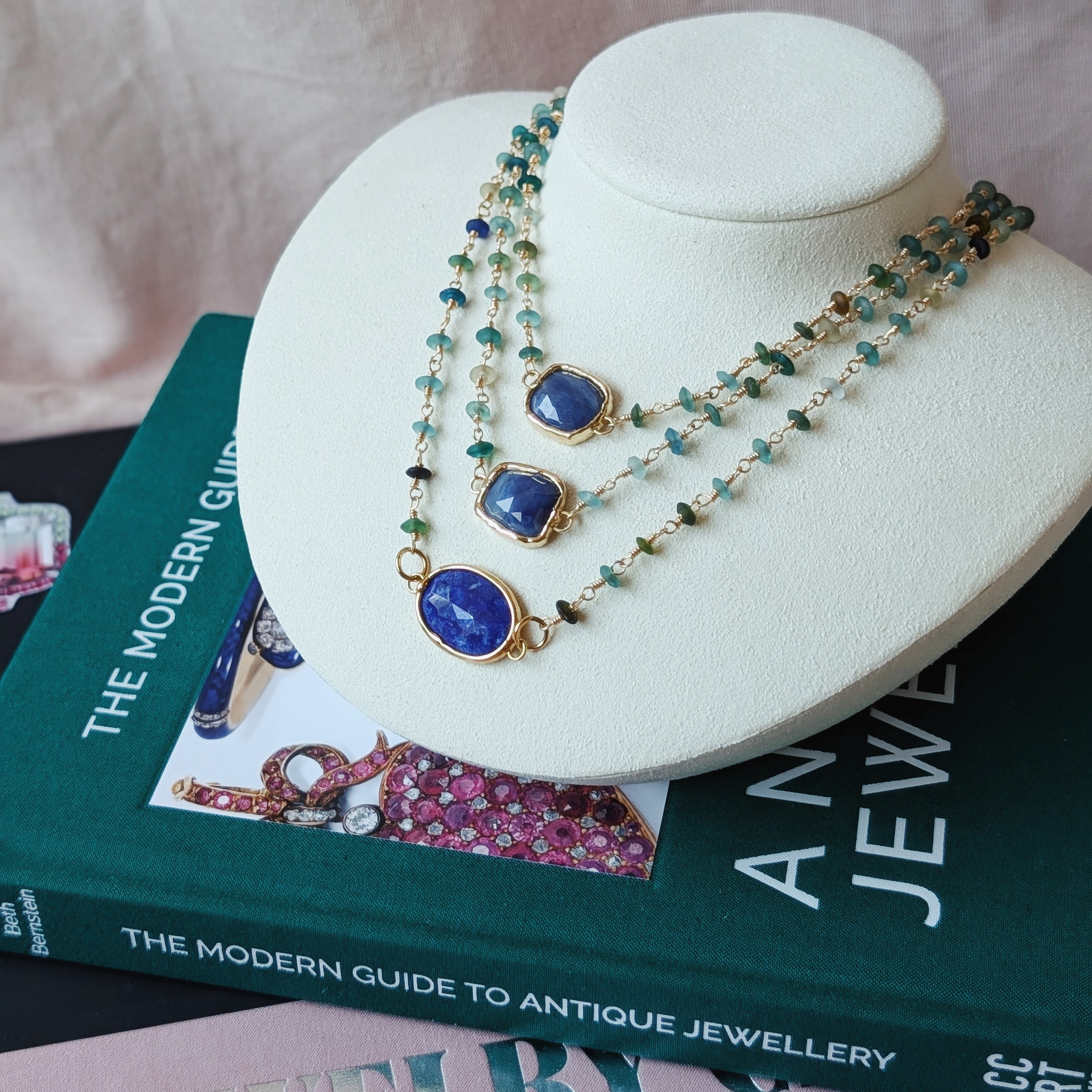 The Isolde Necklace | Roman Glass + Lapis Lazuli + Sapphire