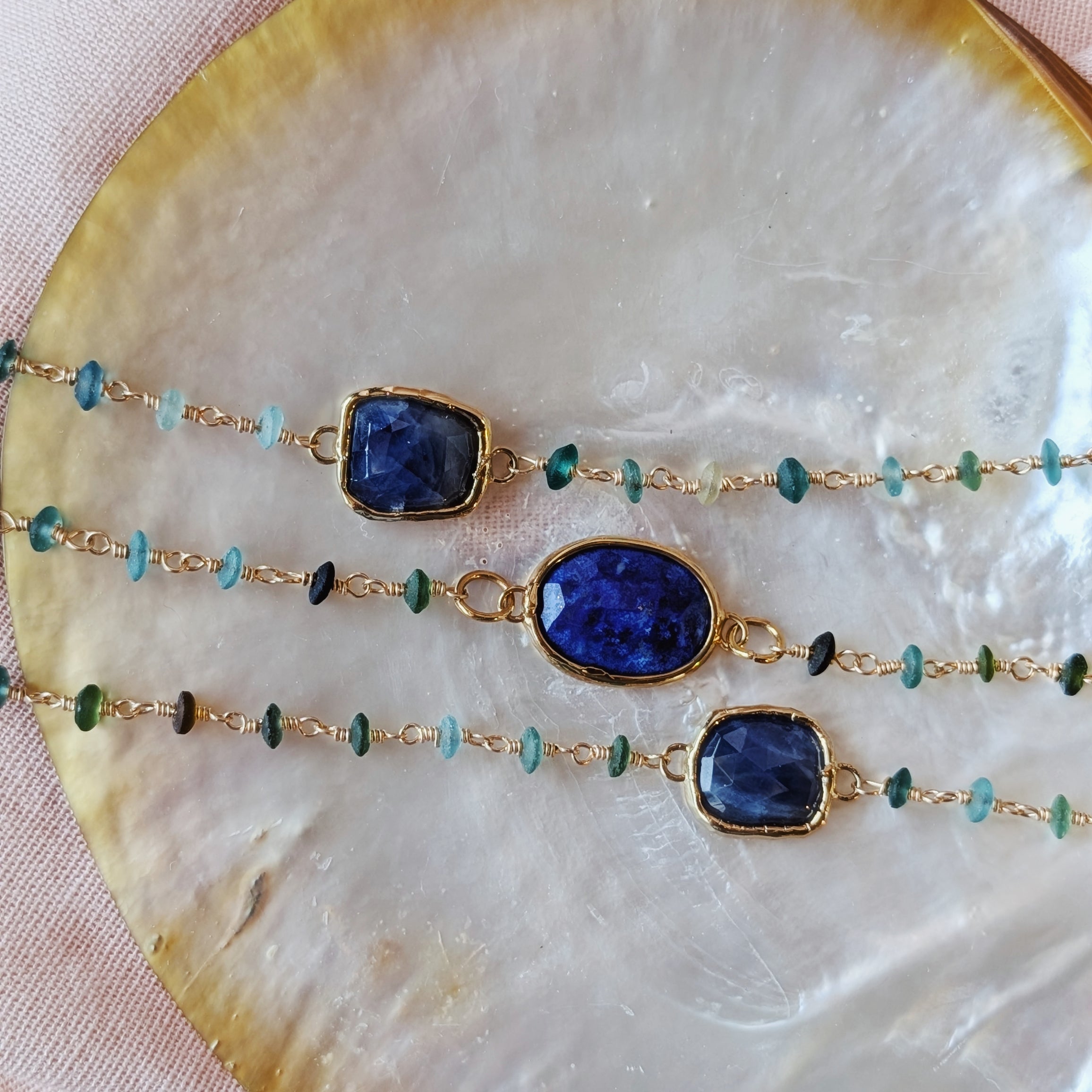 The Isolde Necklace | Roman Glass + Lapis Lazuli + Sapphire