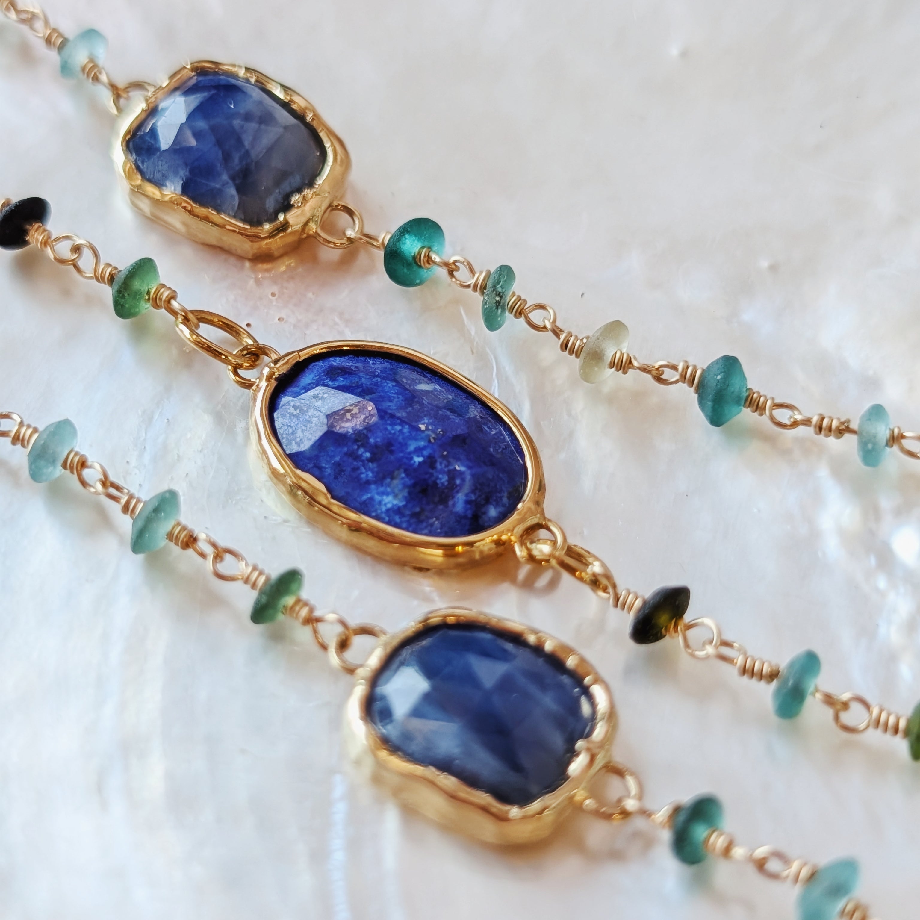 The Isolde Necklace | Roman Glass + Lapis Lazuli + Sapphire