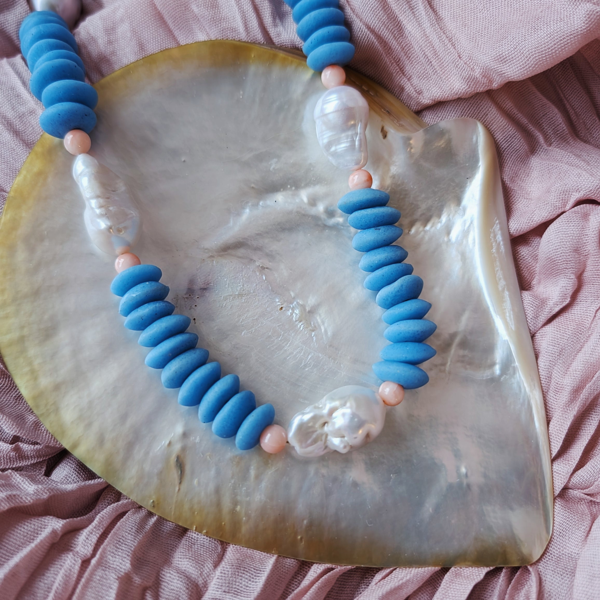 The Bellamy Collar | Pearl + Coral + Ashanti Beads