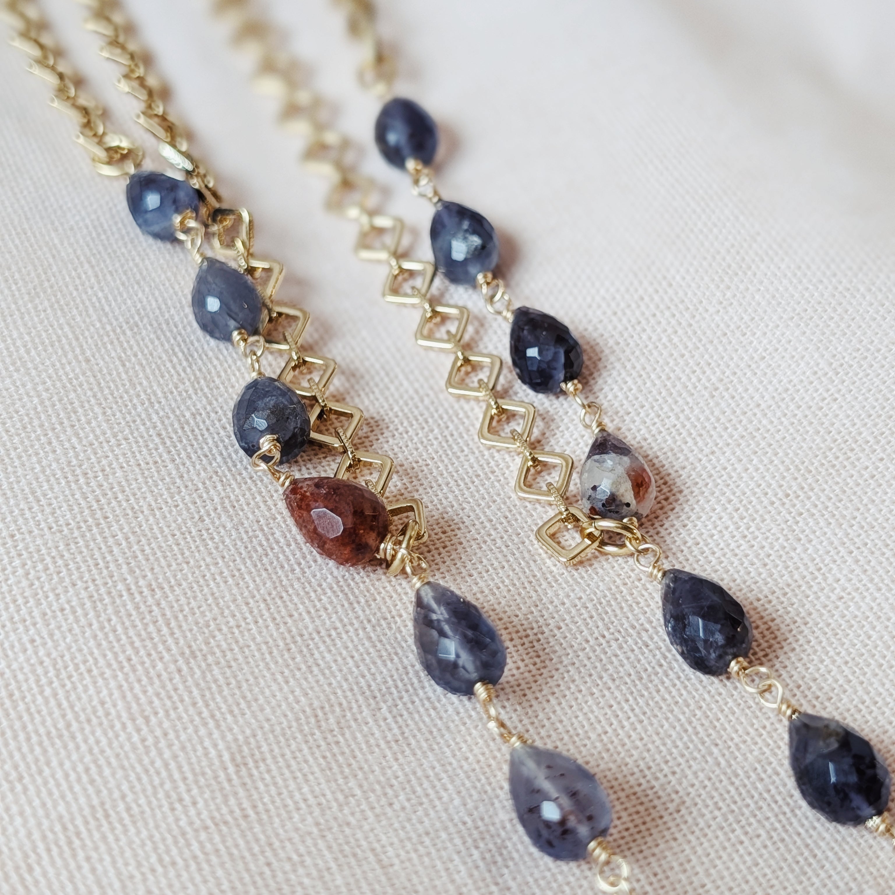 The Georgie Lariat Necklace | Kunzite + Iolite