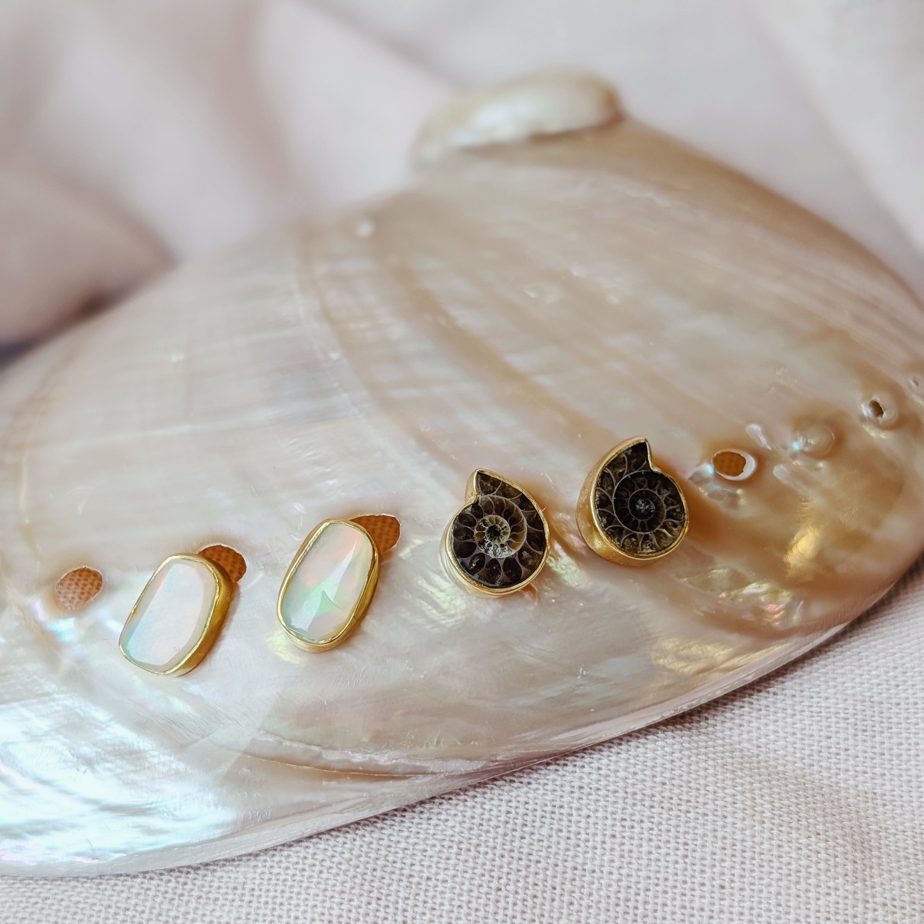 Neptune’s Muse Stud Earrings | Larimar, Opal + Ammonite