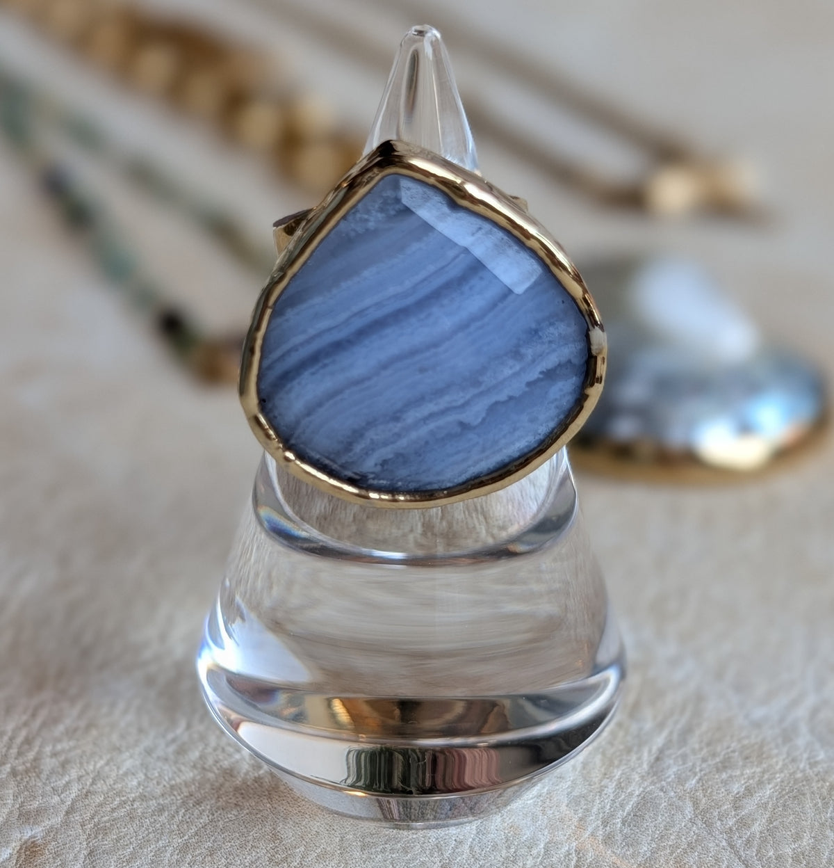 The Seraphina Ring | Blue Lace Agate + Agate + Ammonite