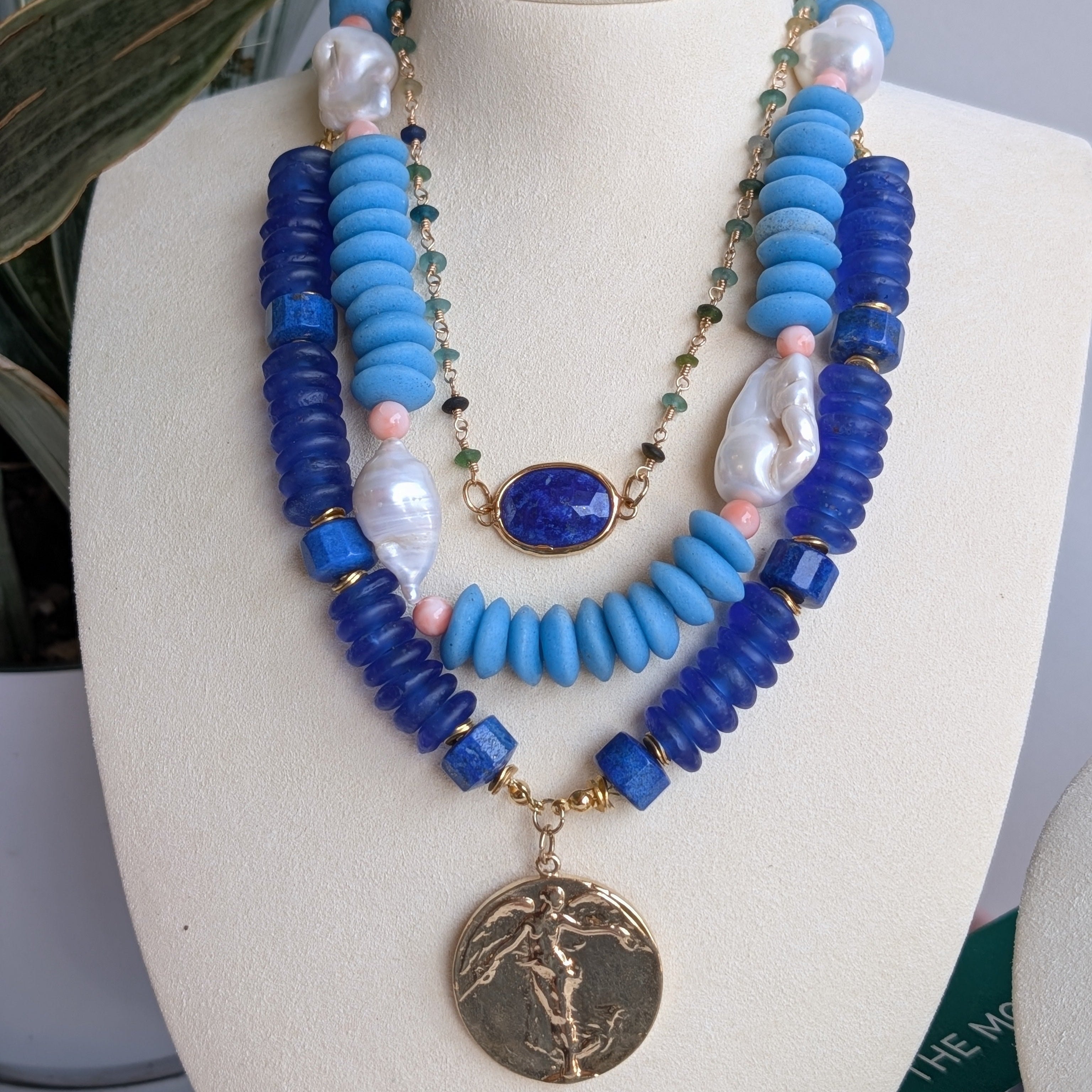 The Isolde Necklace | Roman Glass + Lapis Lazuli + Sapphire