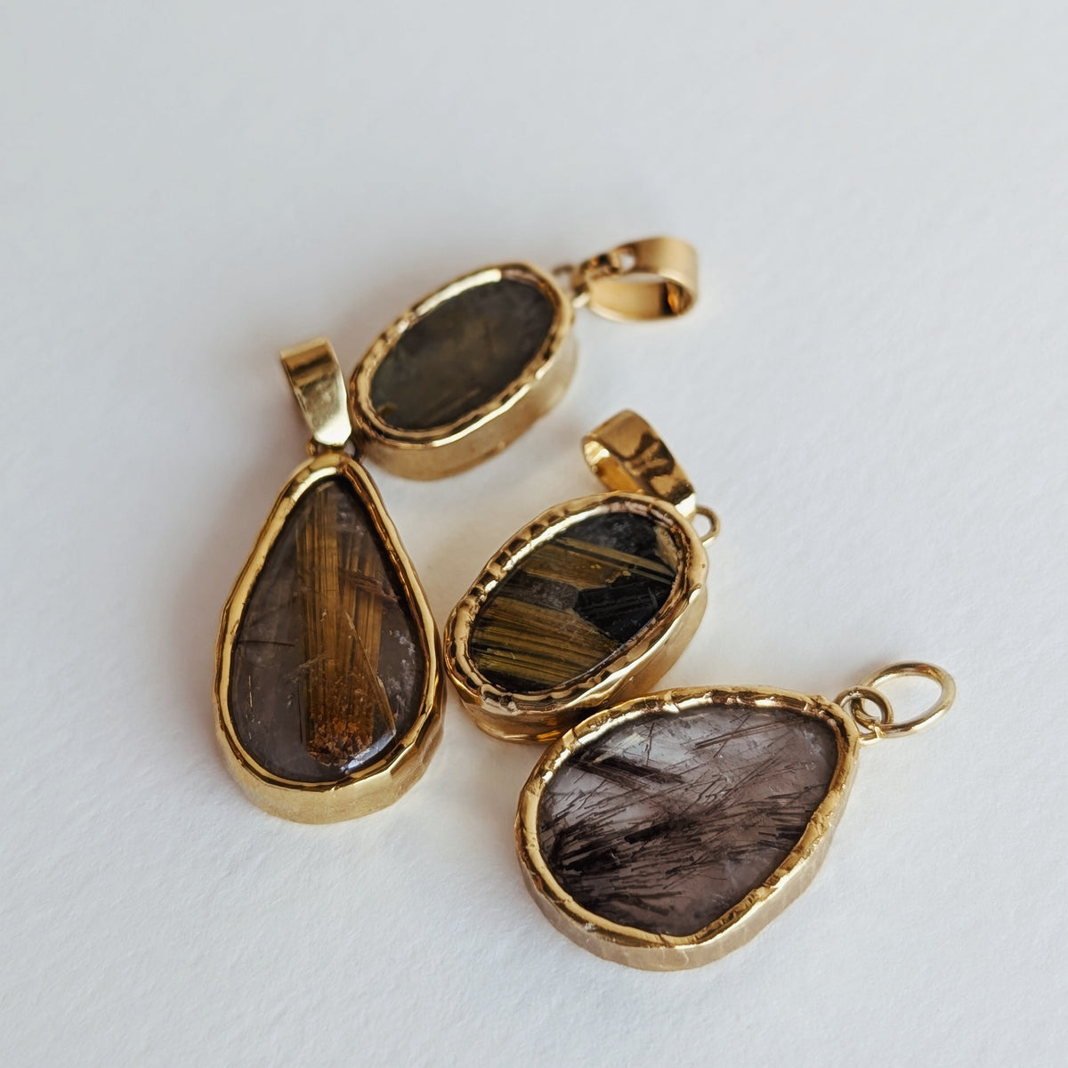 Gold Rutilated Quartz Pendant | Vermeil