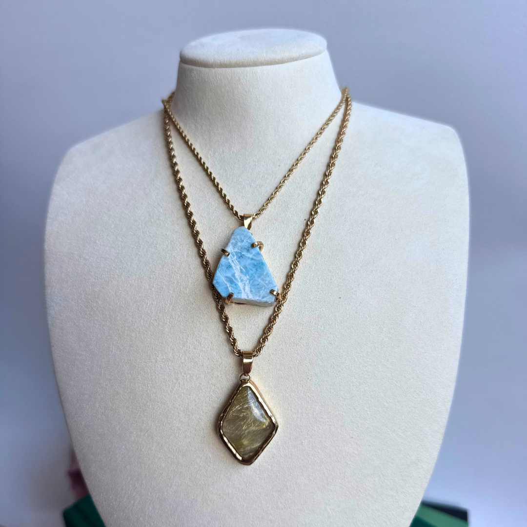 The Margaux Necklace | Larimar + Golden Rutile