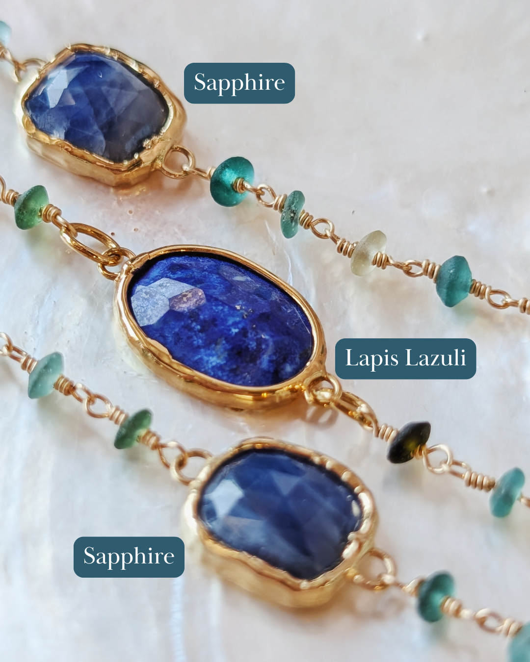 The Isolde Necklace | Roman Glass + Lapis Lazuli + Sapphire