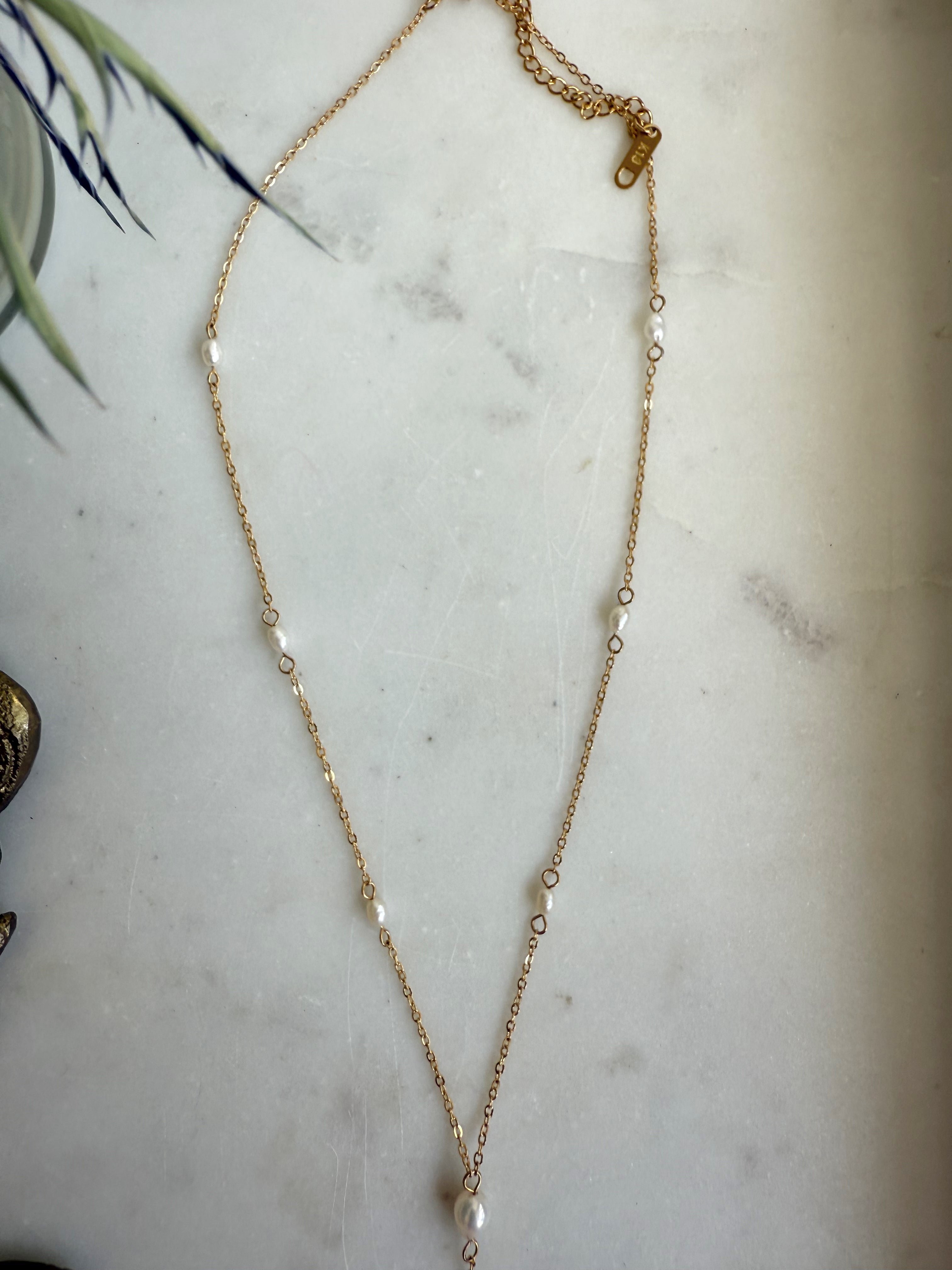 The Lyra Lariat | Gold or Silver and Pearl Drop Necklace