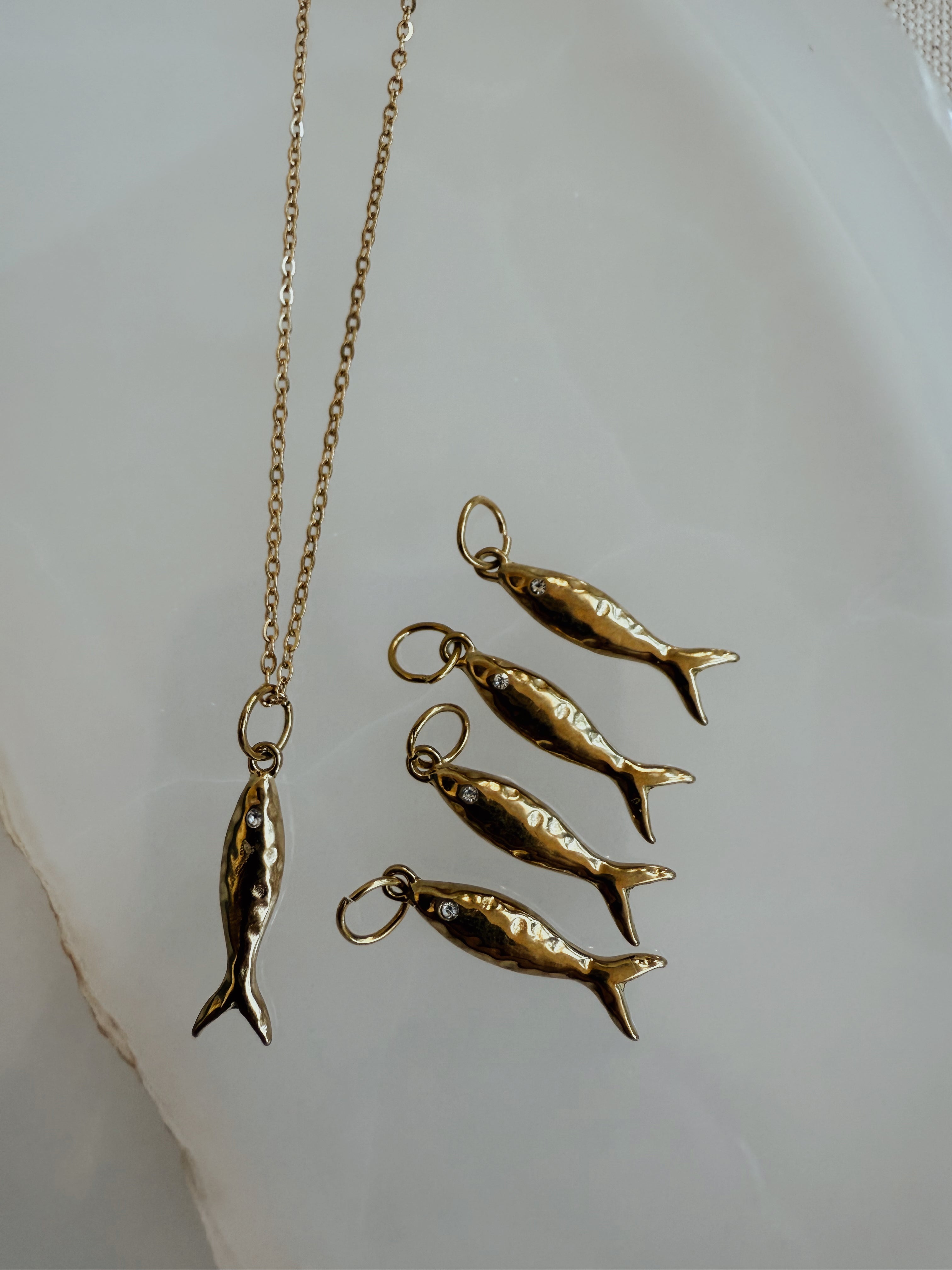 Sardinia Charms | Gemstone, Mini Gold + Enamel Fish Charms