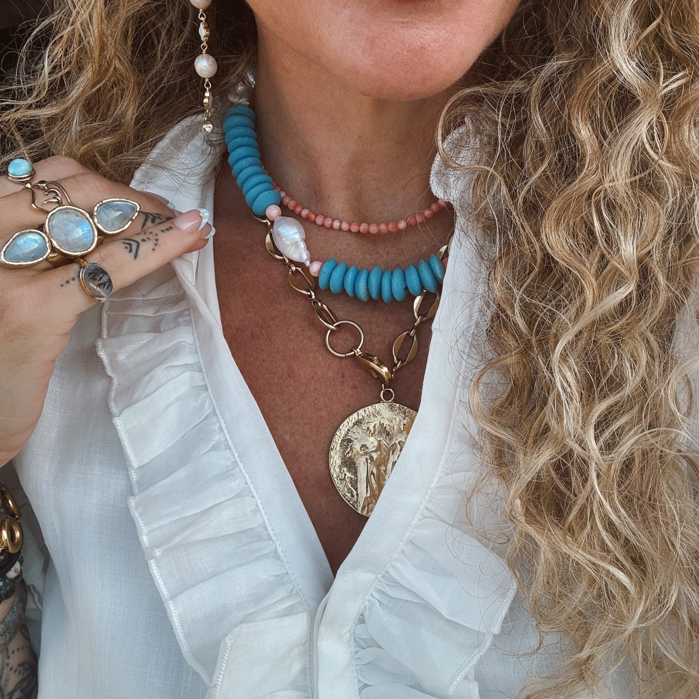 The Bellamy Collar | Pearl + Coral + Ashanti Beads