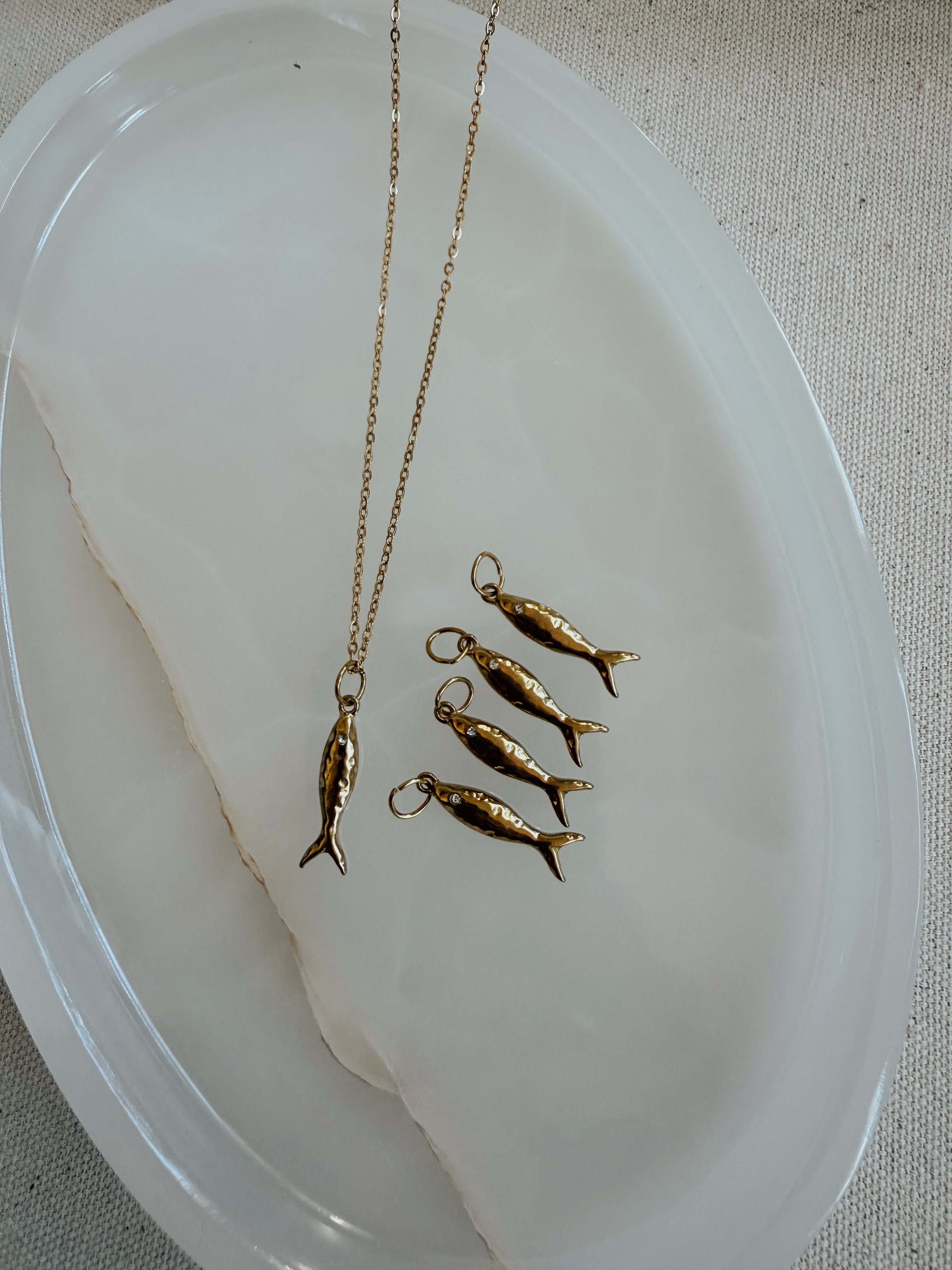 Sardinia Charms | Gemstone, Mini Gold + Enamel Fish Charms