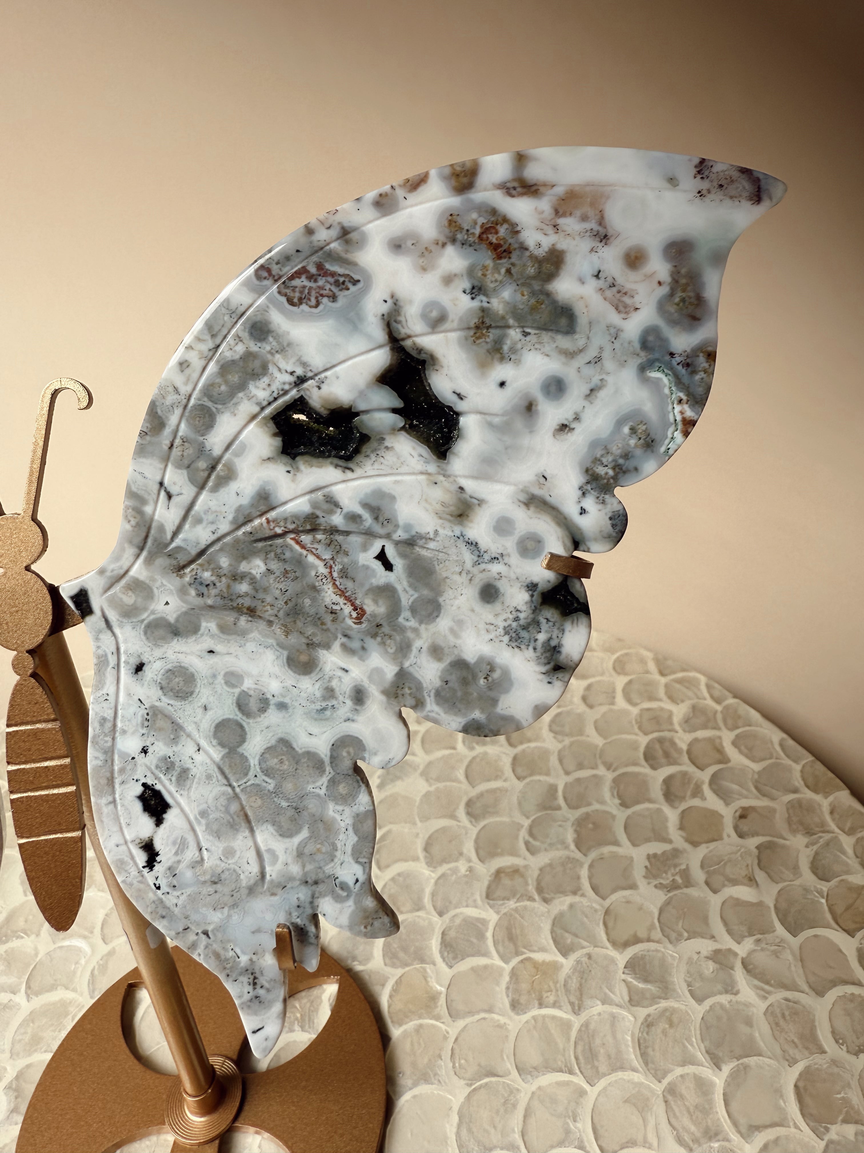 Ocean Jasper Butterfly Wings on Stand