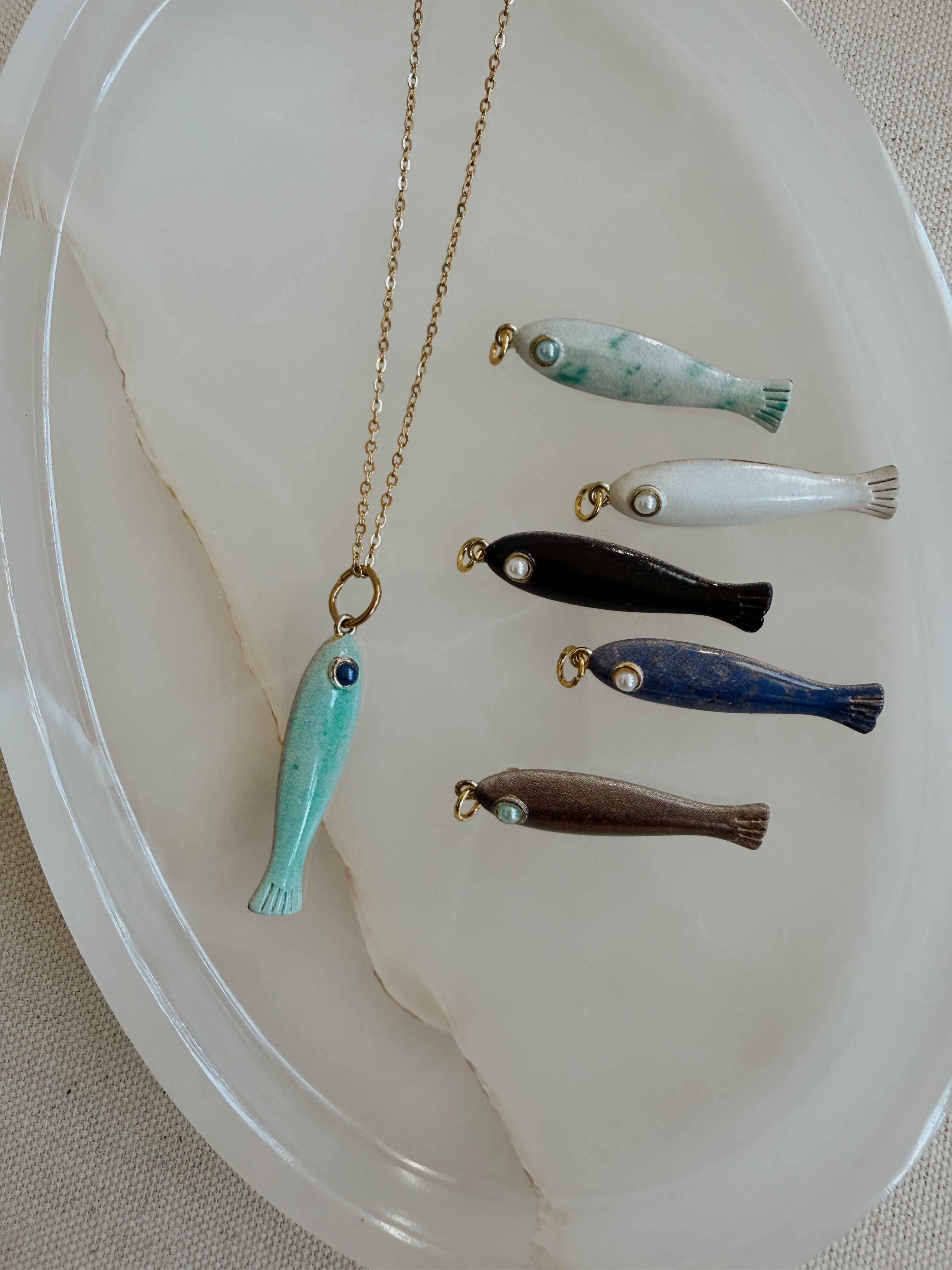 Sardinia Charms | Gemstone, Mini Gold + Enamel Fish Charms