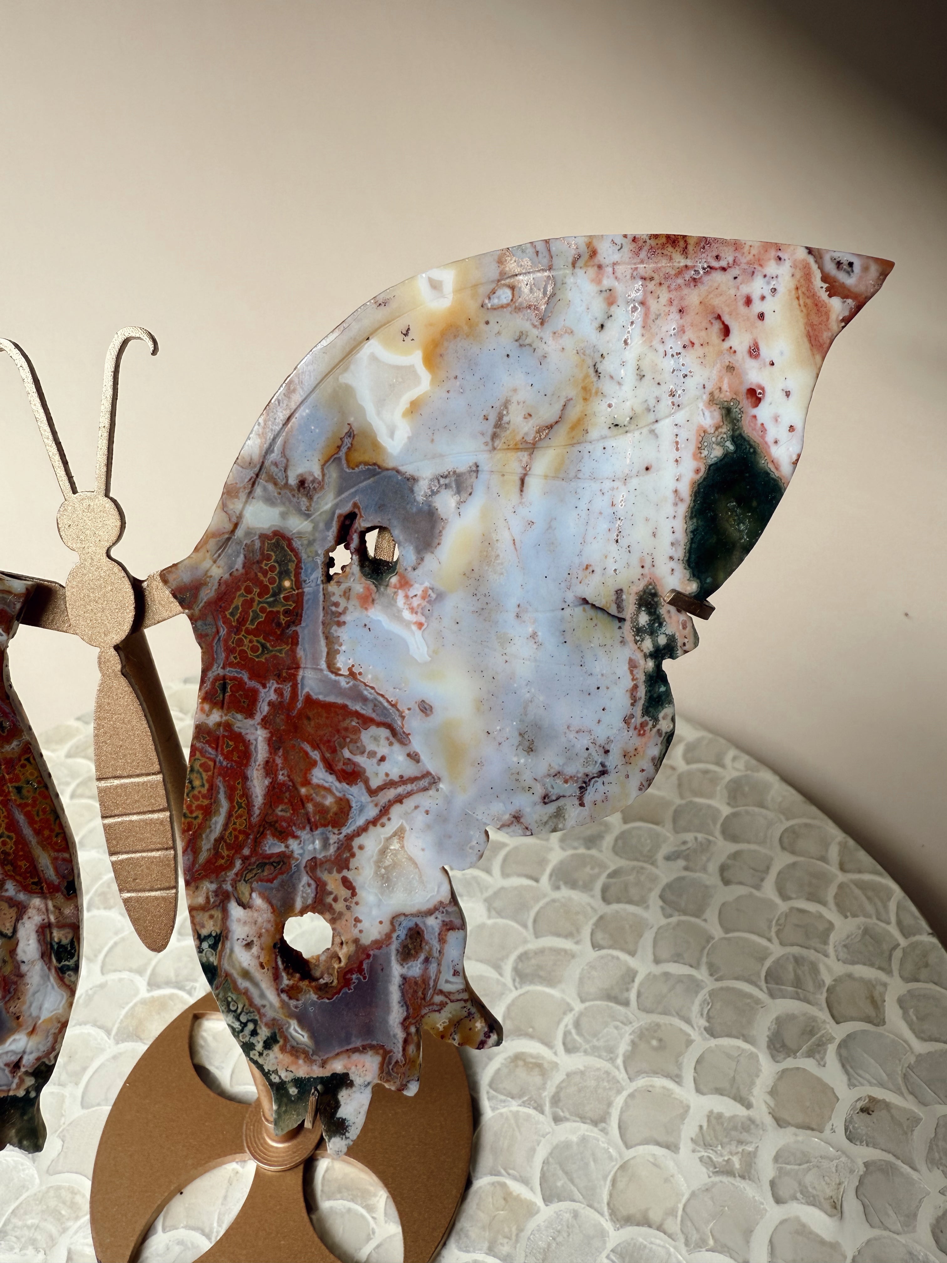 Ocean Jasper Butterfly Wings on Stand