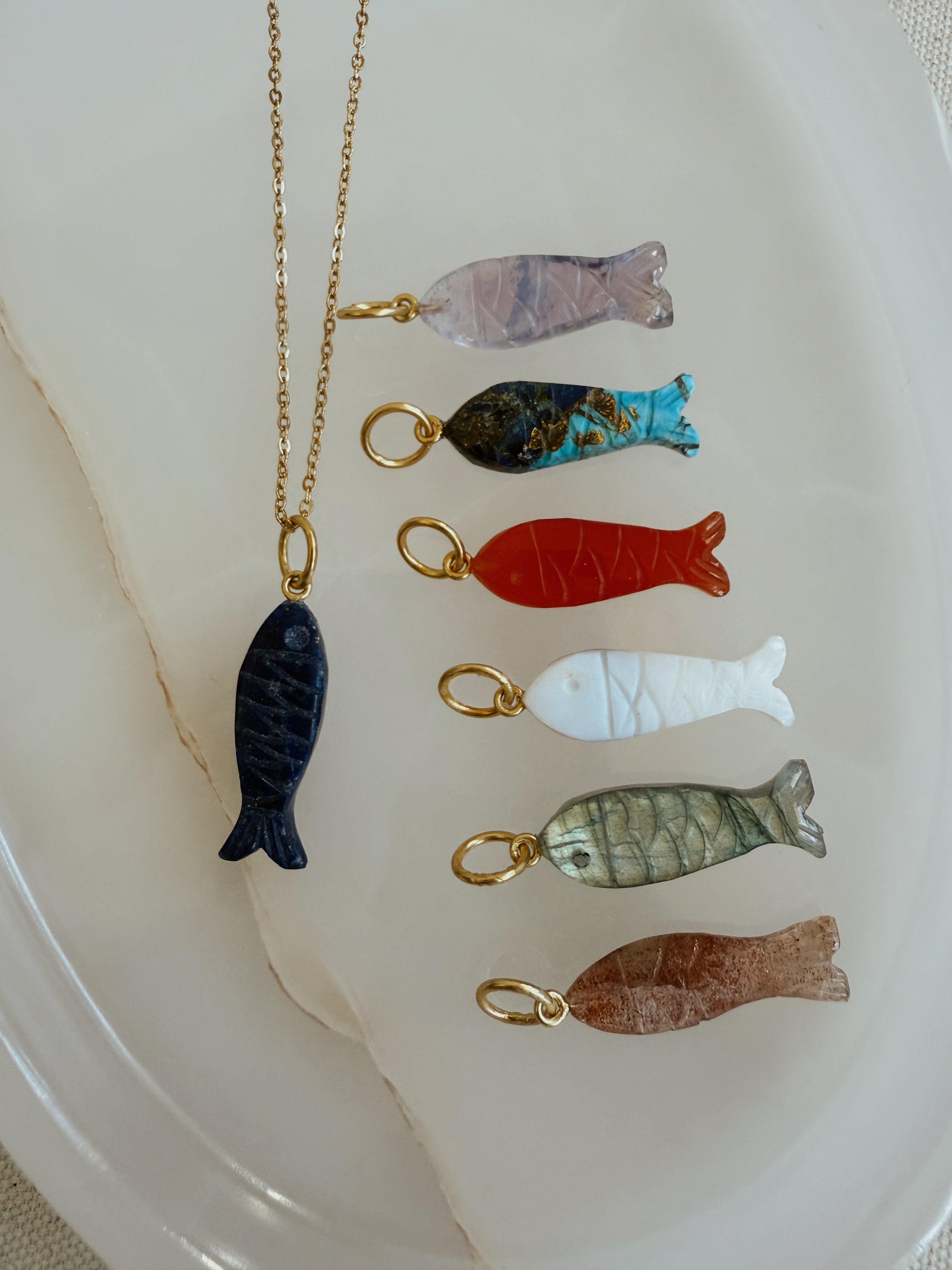 Sardinia Charms | Gemstone, Mini Gold + Enamel Fish Charms
