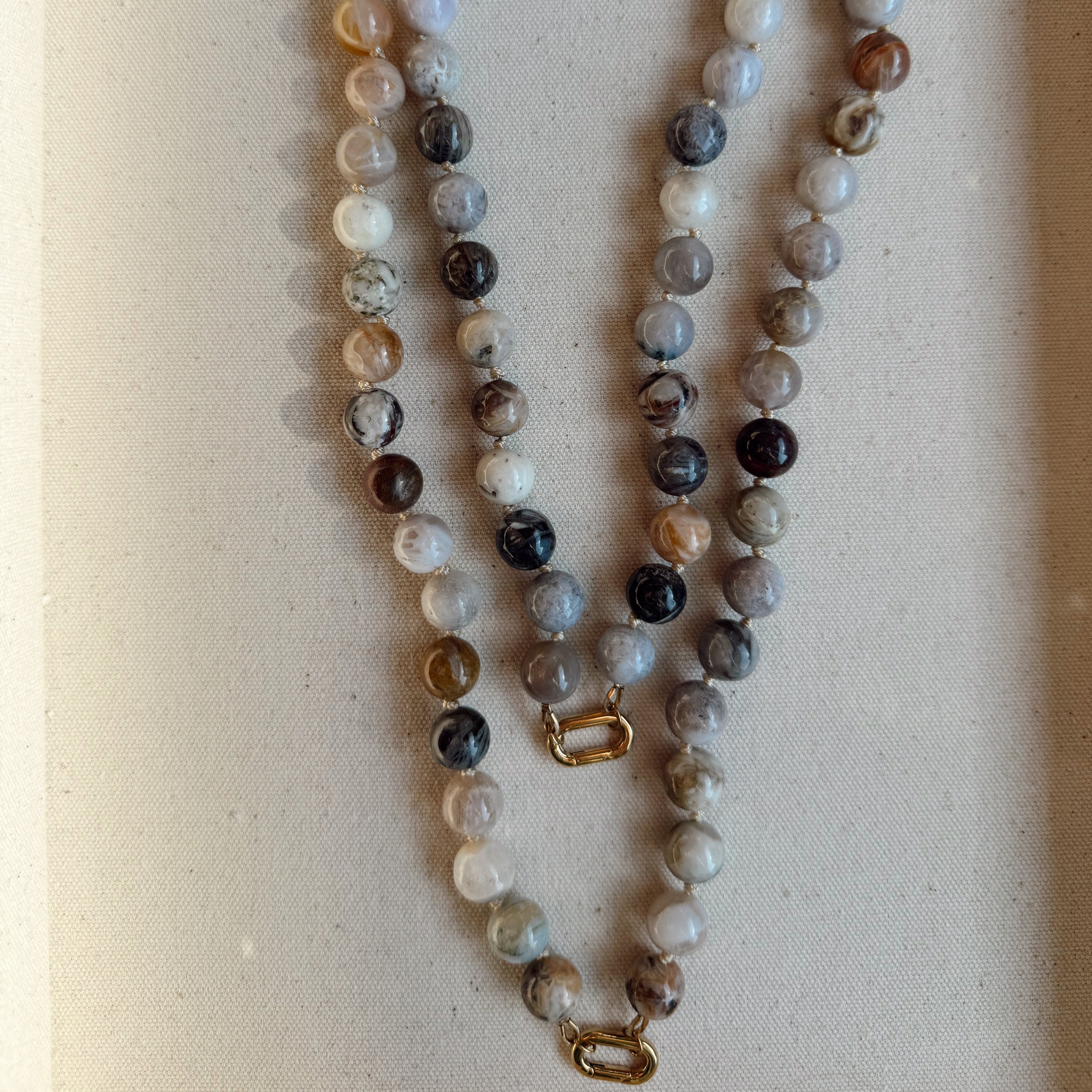 Doris Necklace with Knotted Silk and Stone Beads