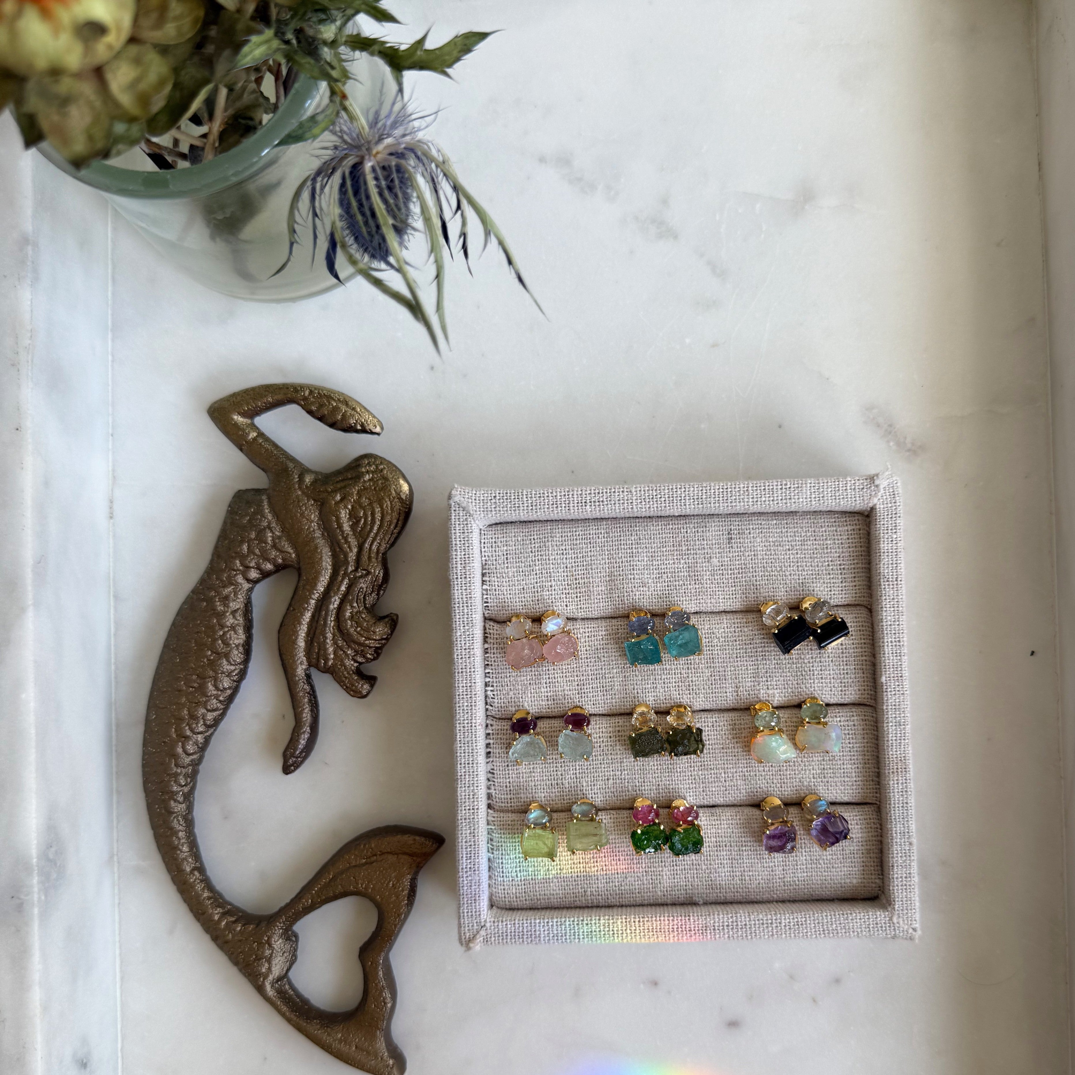 Raw Crystal Duo Stud Earrings