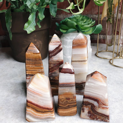 Intuitively Chosen Red Banded Calcite Tower Wild Alabaster