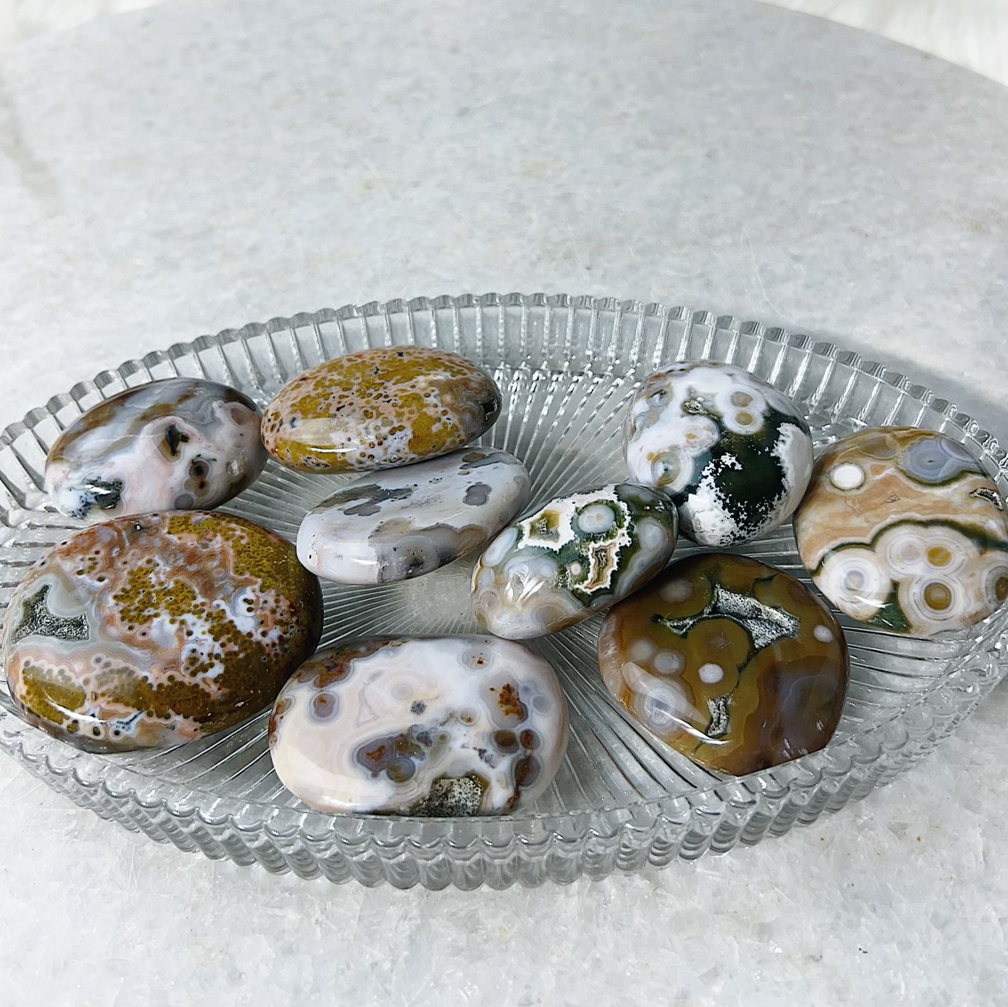 Intuitively Chosen Ocean Jasper First Quality 8th Vein Palm Stone Wild Alabaster