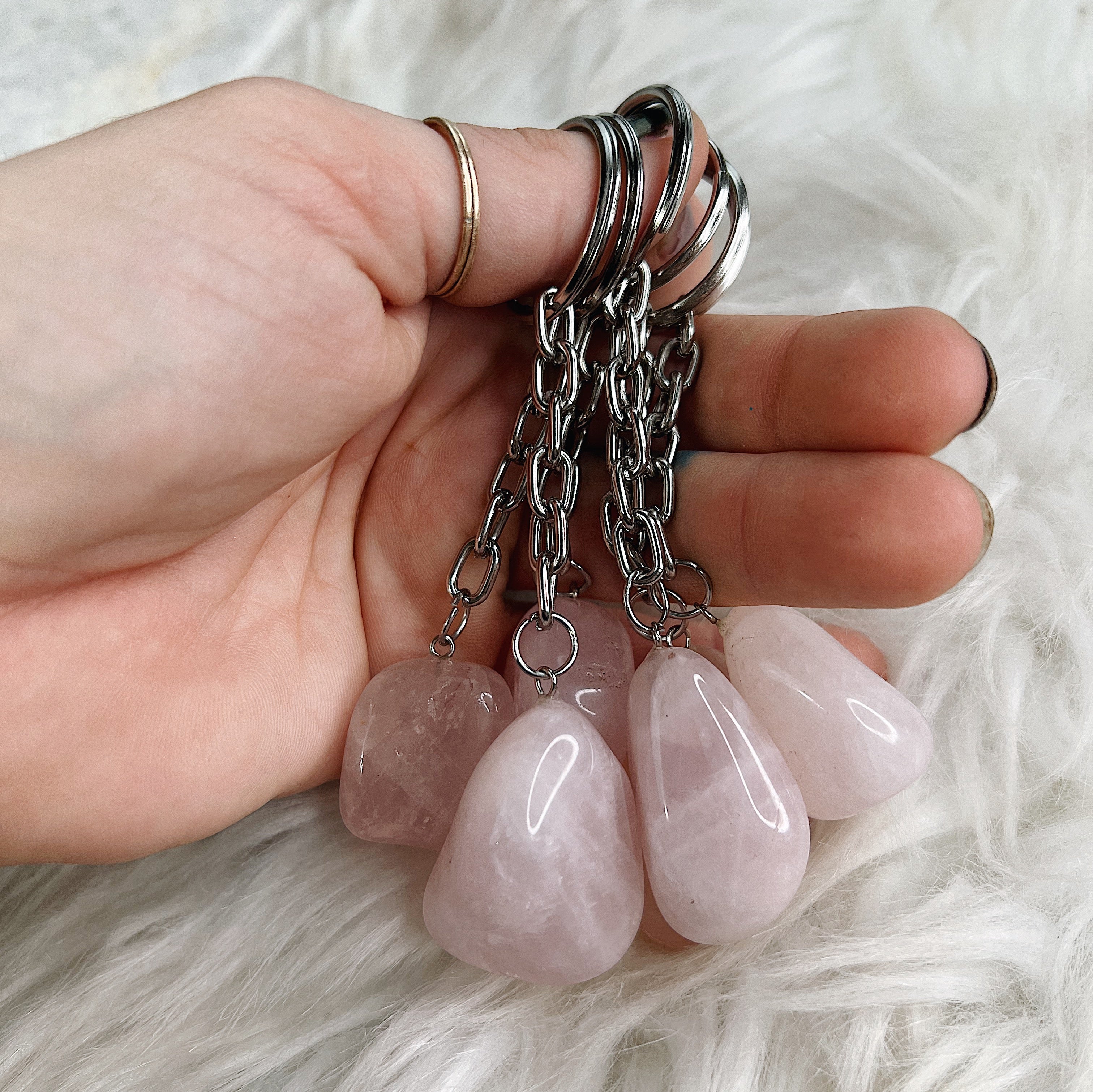 Intuitively Chosen Rose Quartz Tumble Keychain Wild Alabaster