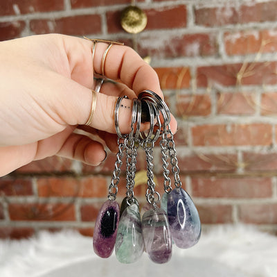 Intuitively Chosen Fluorite Tumble Keychain Wild Alabaster
