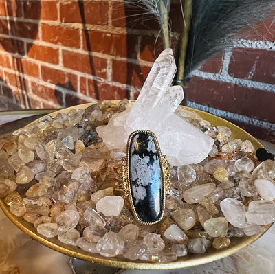 Intuitively Chosen Wood + Oils Snowflake Obsidian Ring Wild Alabaster